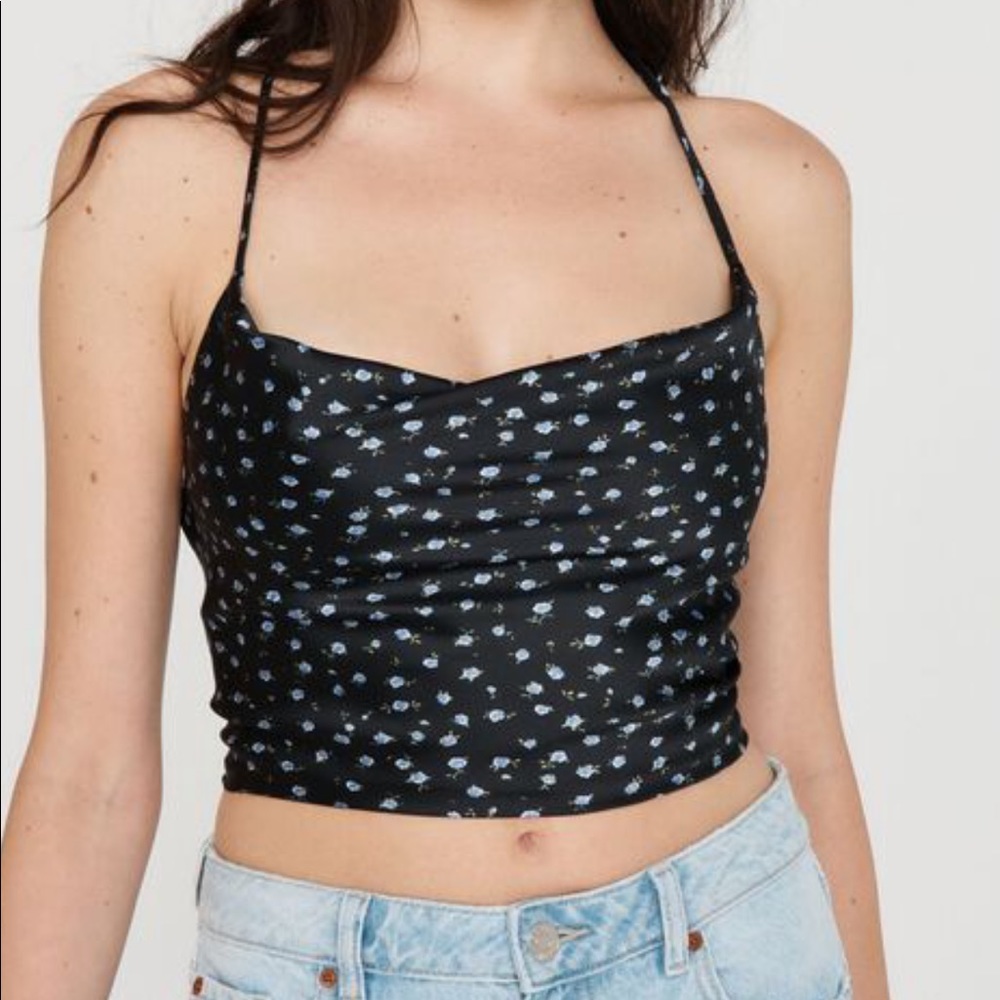 Garage Cami in black with blue flowers in a size M